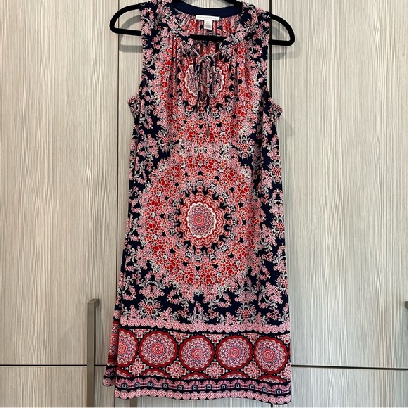 NEW London Times | Floral Geo Print Midi Sleeveless Shift Dress | Blue/Red | 10 - Picture 2 of 11